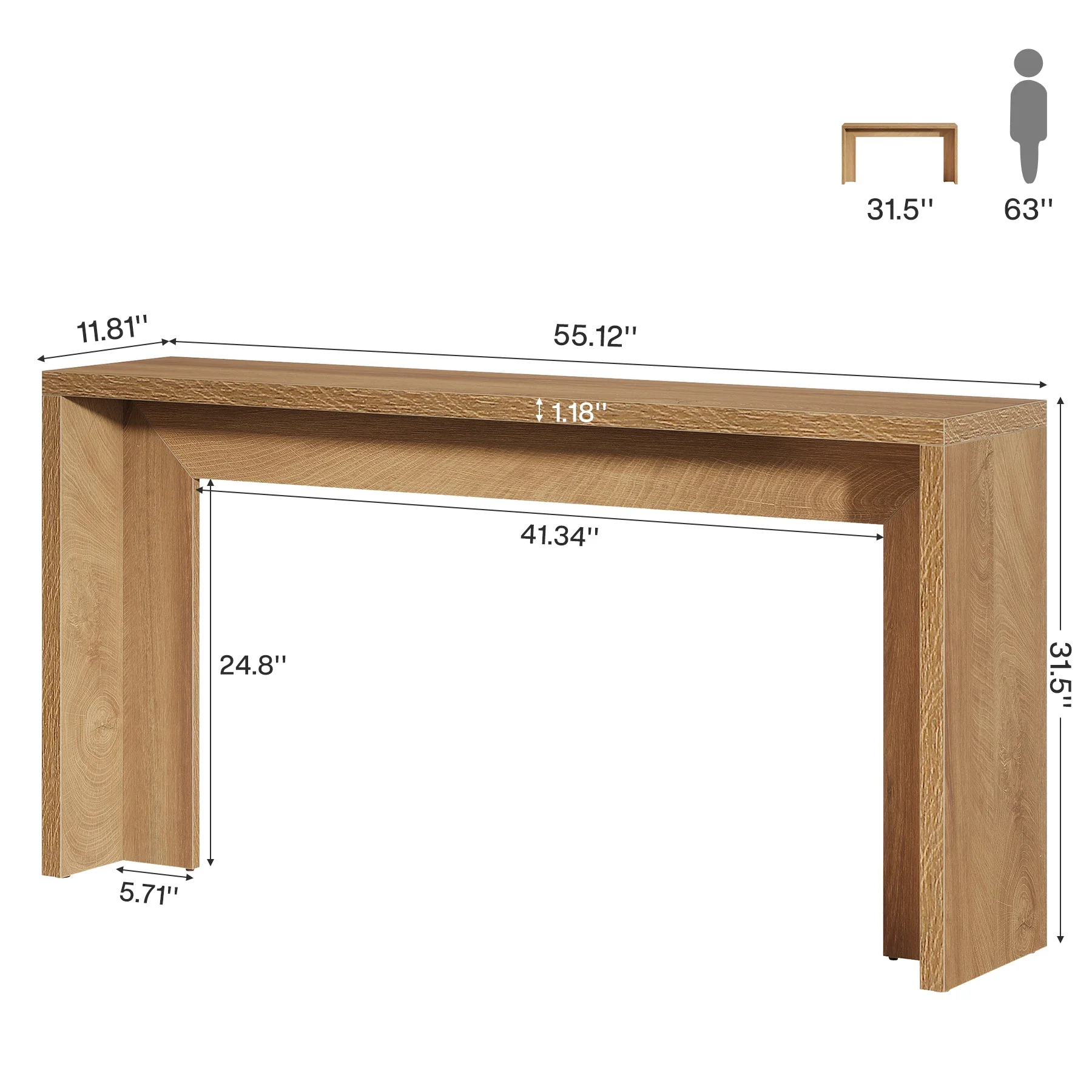 Tribesigns Table console de style campagnard de 140 cm avec rangement, Table basse marron rustique - Image 2