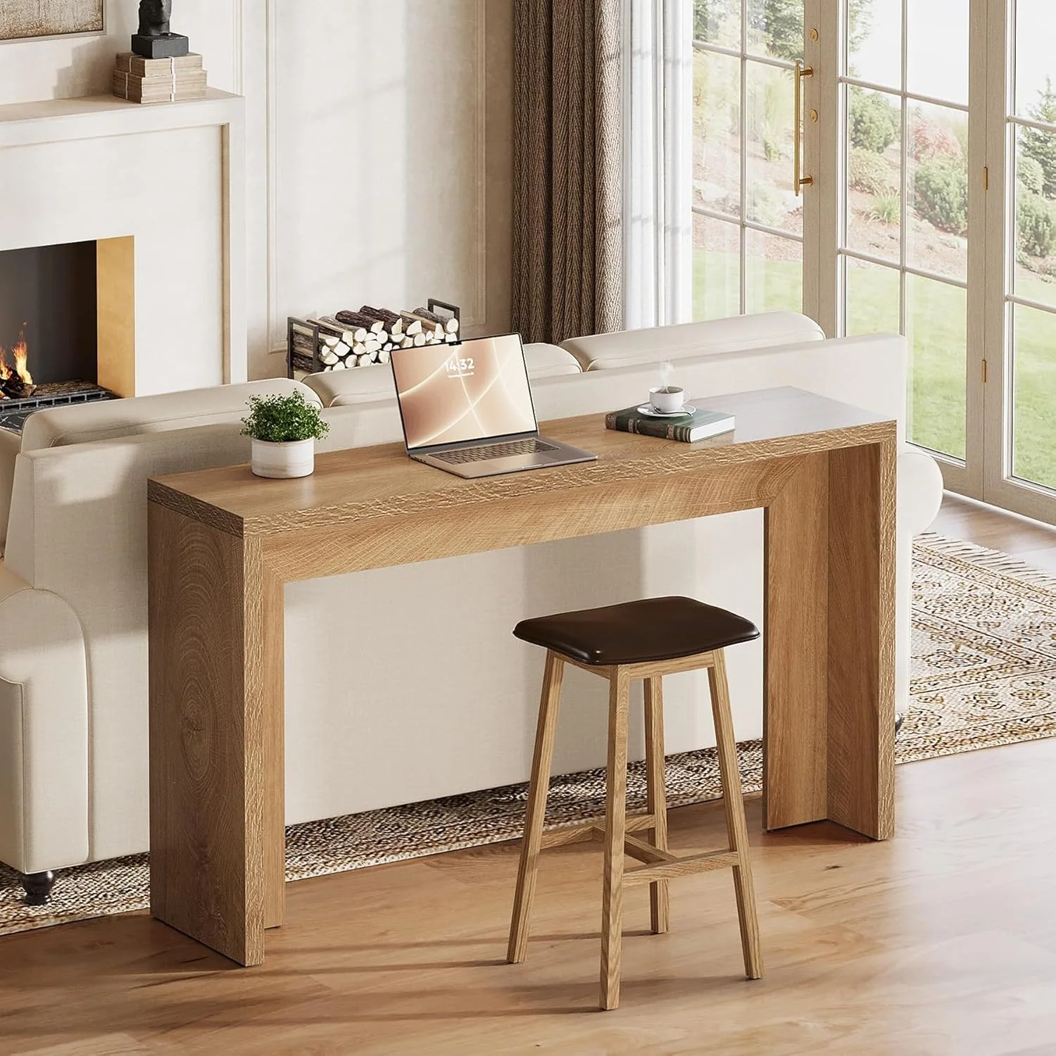 Tribesigns Table console de style campagnard de 140 cm avec rangement, Table basse marron rustique - Image 4