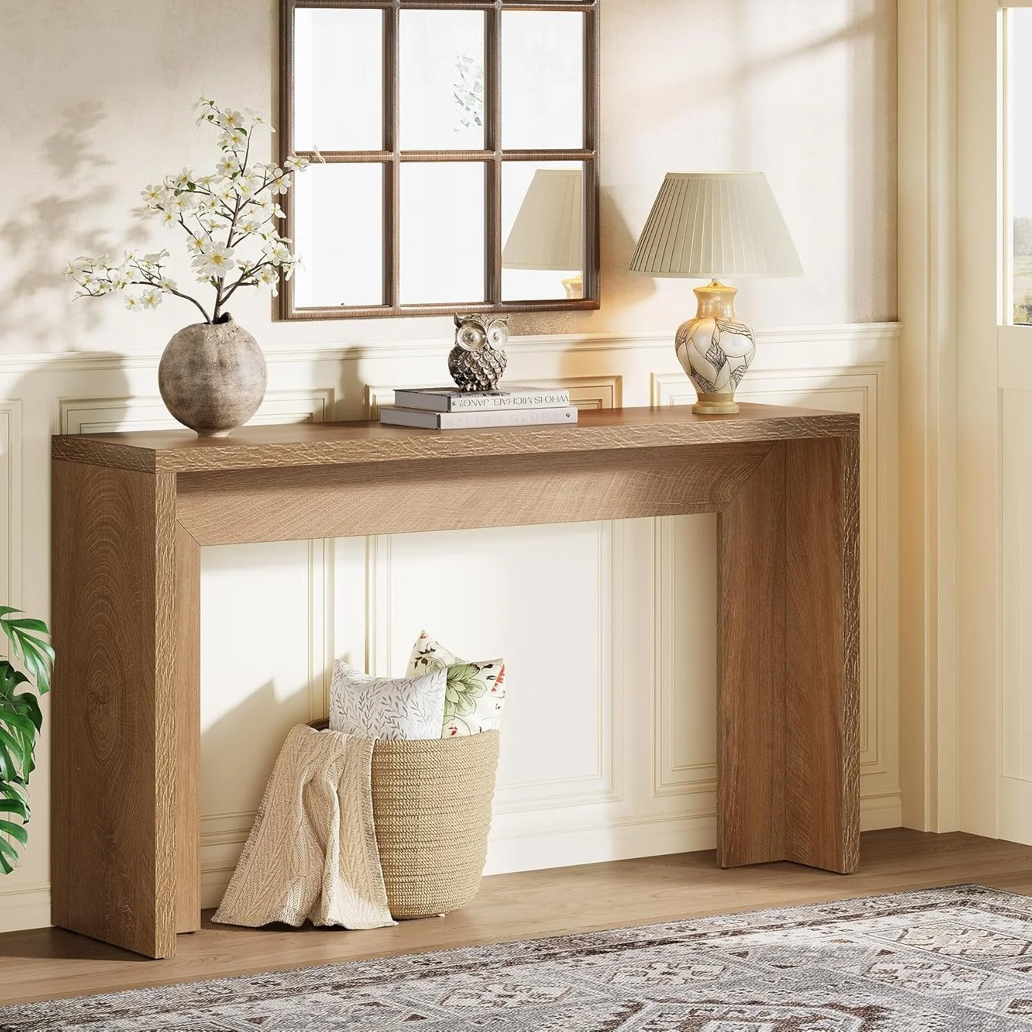 Tribesigns Table console de style campagnard de 140 cm avec rangement, Table basse marron rustique - Image 6