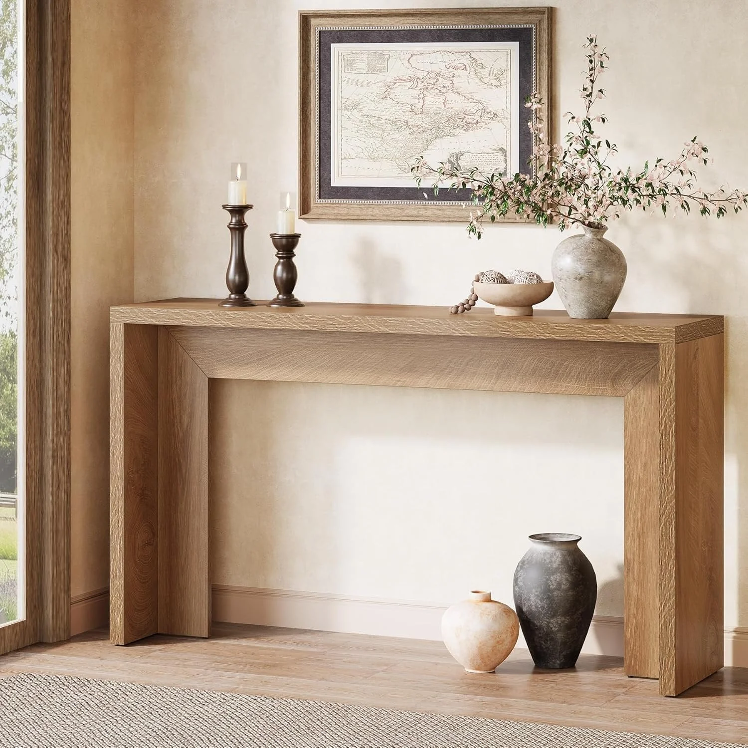 Tribesigns Table console de style campagnard de 140 cm avec rangement, Table basse marron rustique - Image 7