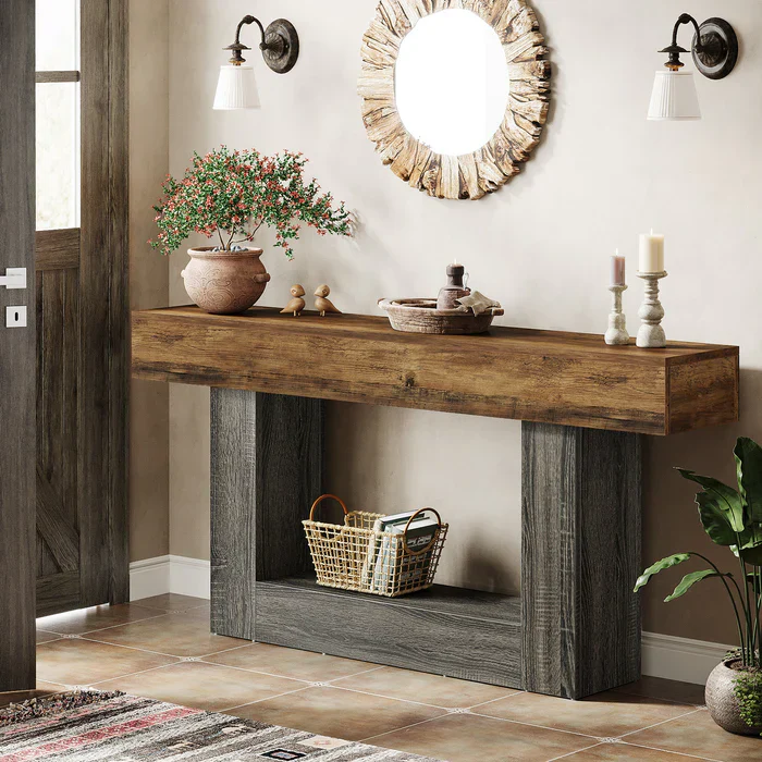 Tribesigns Table console en bois de 160 cm, Table de canapé de ferme à 2 niveaux Table d'entrée