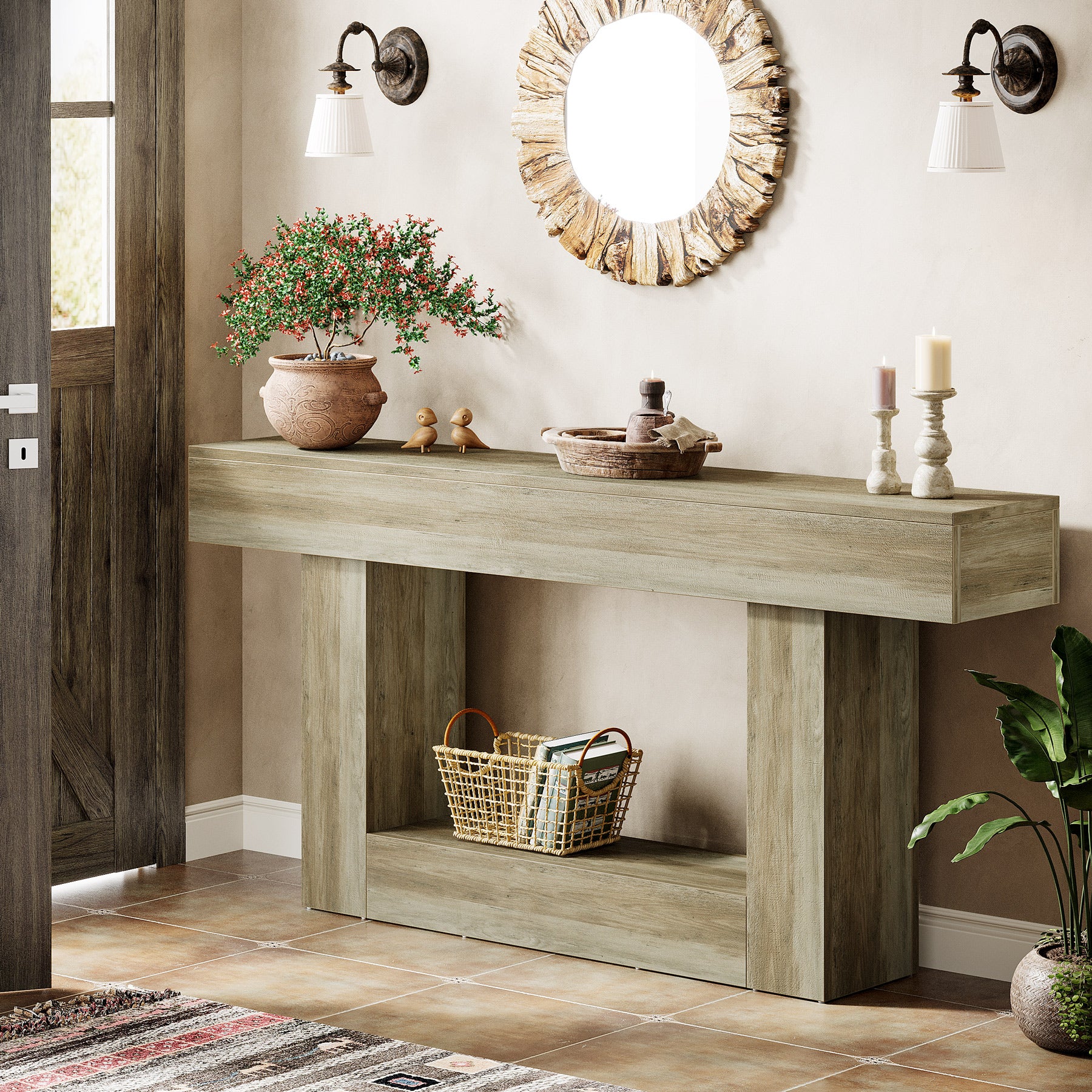 Tribesigns Table console en bois de 160 cm, Table de canapé de ferme à 2 niveaux Table d'entrée - Image 10
