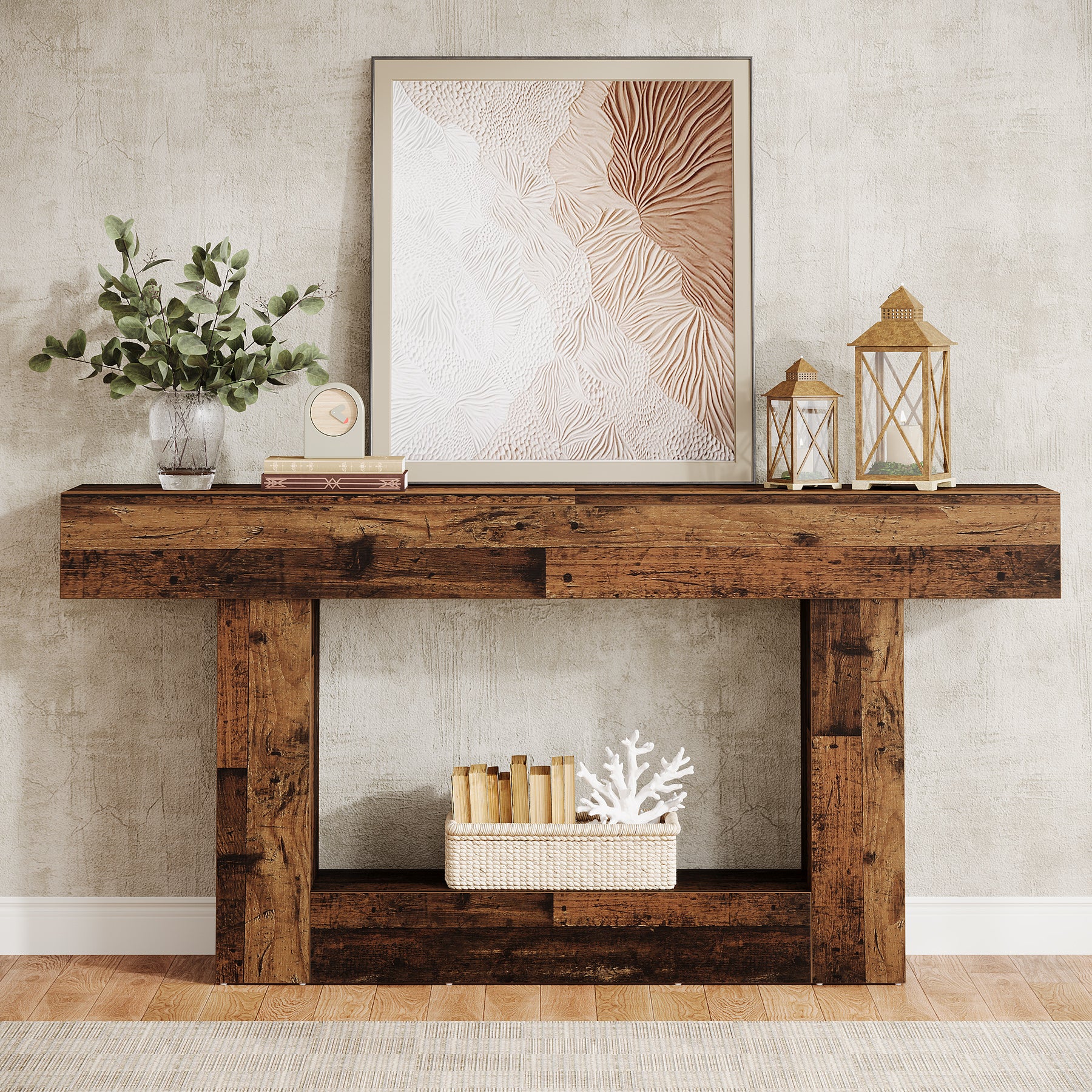 Tribesigns Table console en bois de 160 cm, Table de canapé de ferme à 2 niveaux Table d'entrée - Image 12