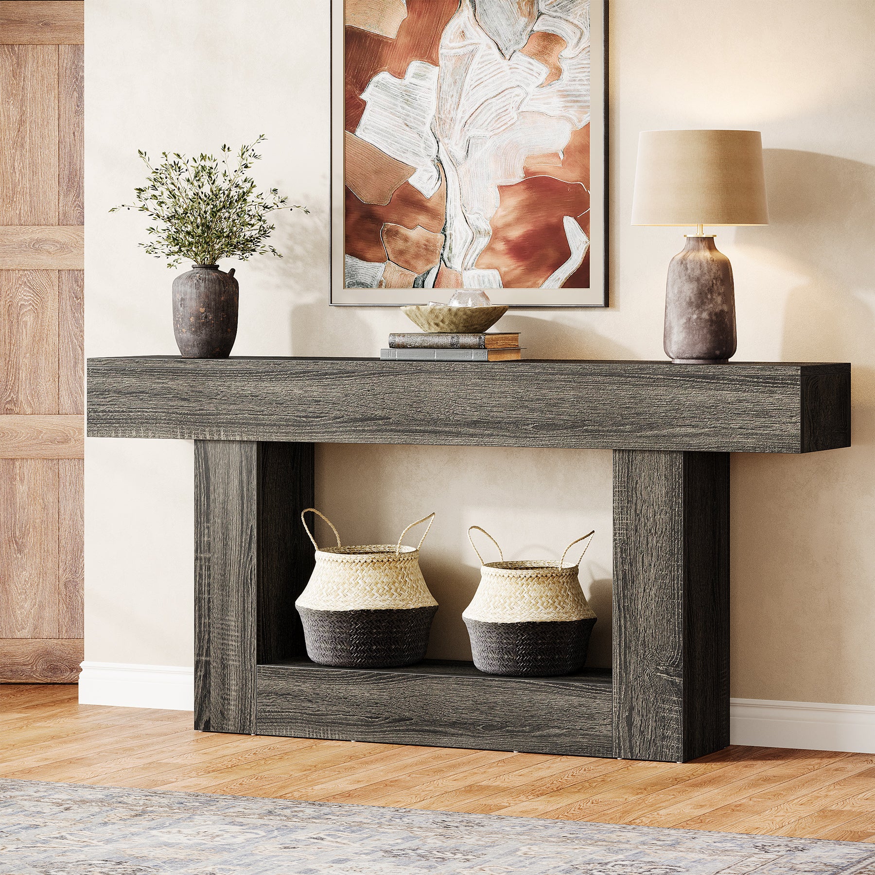Tribesigns Table console en bois de 160 cm, Table de canapé de ferme à 2 niveaux Table d'entrée - Image 16
