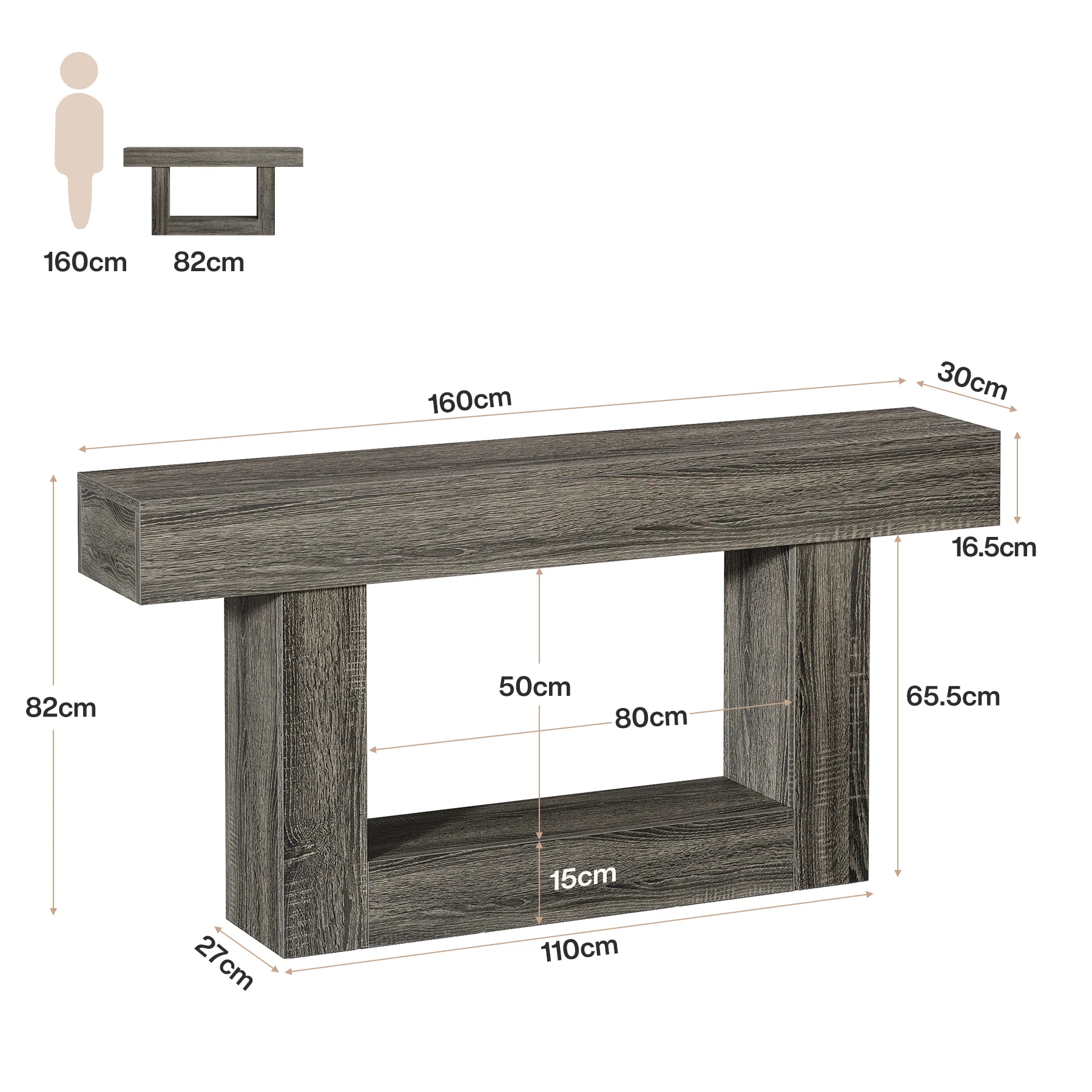 Tribesigns Table console en bois de 160 cm, Table de canapé de ferme à 2 niveaux Table d'entrée - Image 17