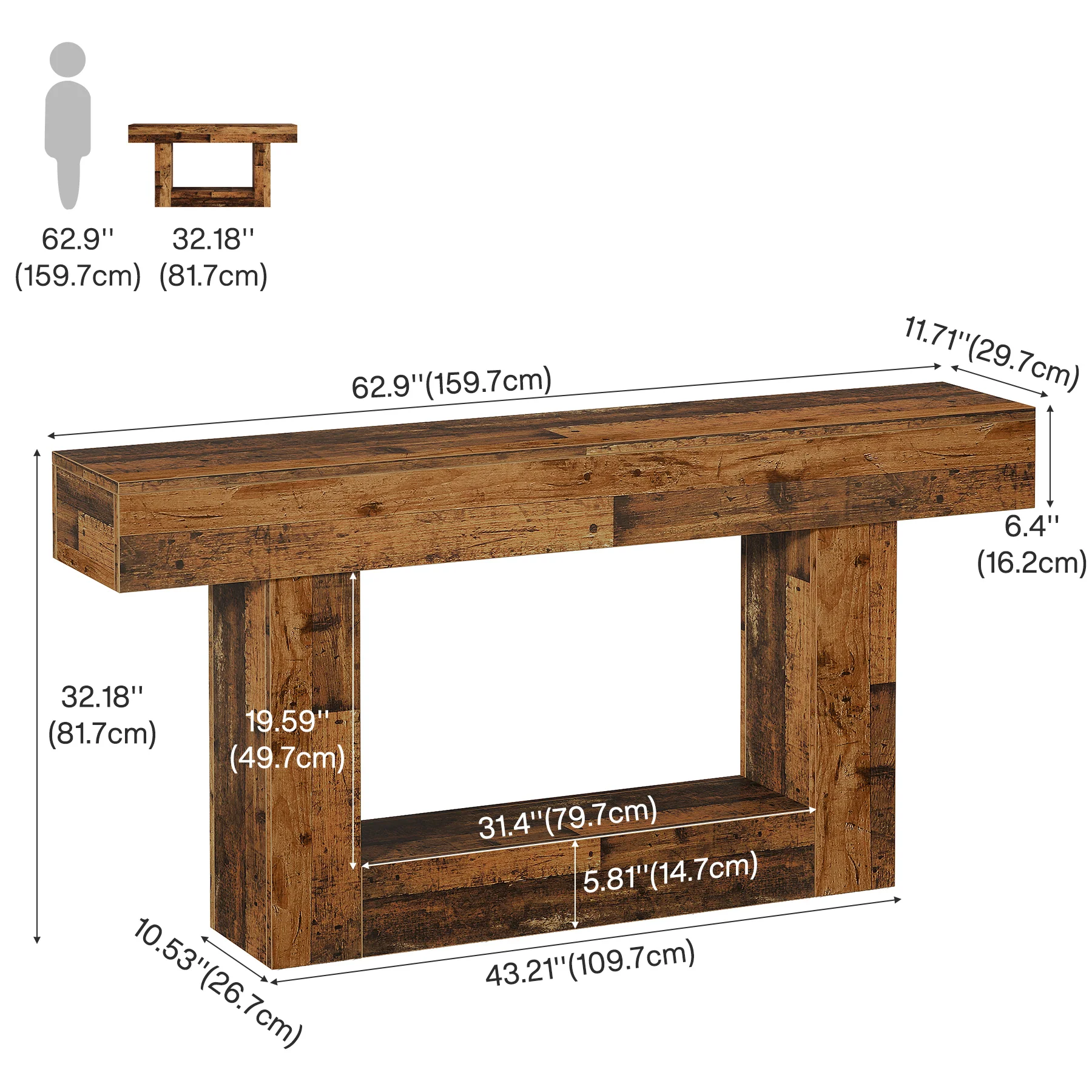 Tribesigns Table console en bois de 160 cm, Table de canapé de ferme à 2 niveaux Table d'entrée - Image 2