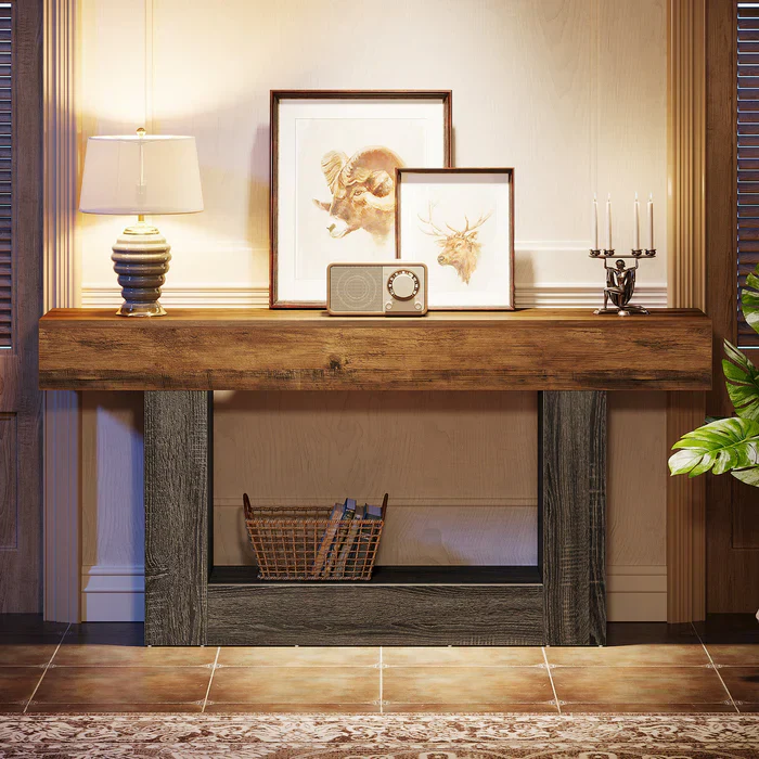 Tribesigns Table console en bois de 160 cm, Table de canapé de ferme à 2 niveaux Table d'entrée - Image 3