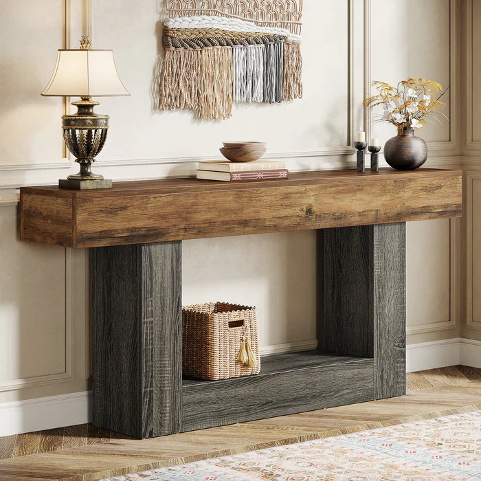 Tribesigns Table console en bois de 160 cm, Table de canapé de ferme à 2 niveaux Table d'entrée - Image 4