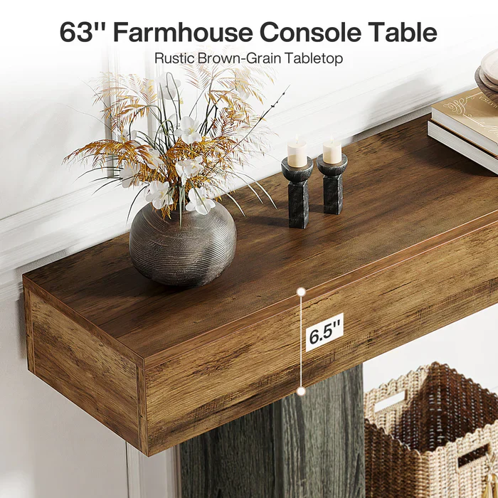 Tribesigns Table console en bois de 160 cm, Table de canapé de ferme à 2 niveaux Table d'entrée - Image 6