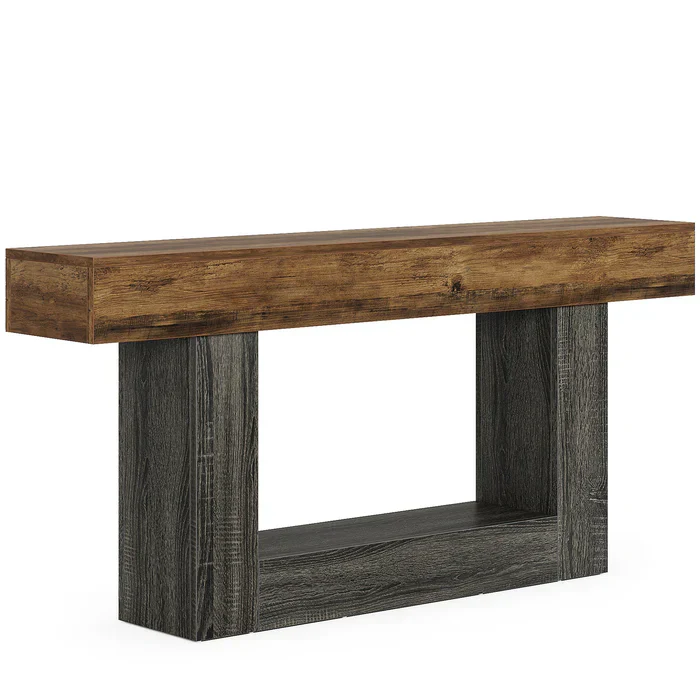 Tribesigns Table console en bois de 160 cm, Table de canapé de ferme à 2 niveaux Table d'entrée - Image 7