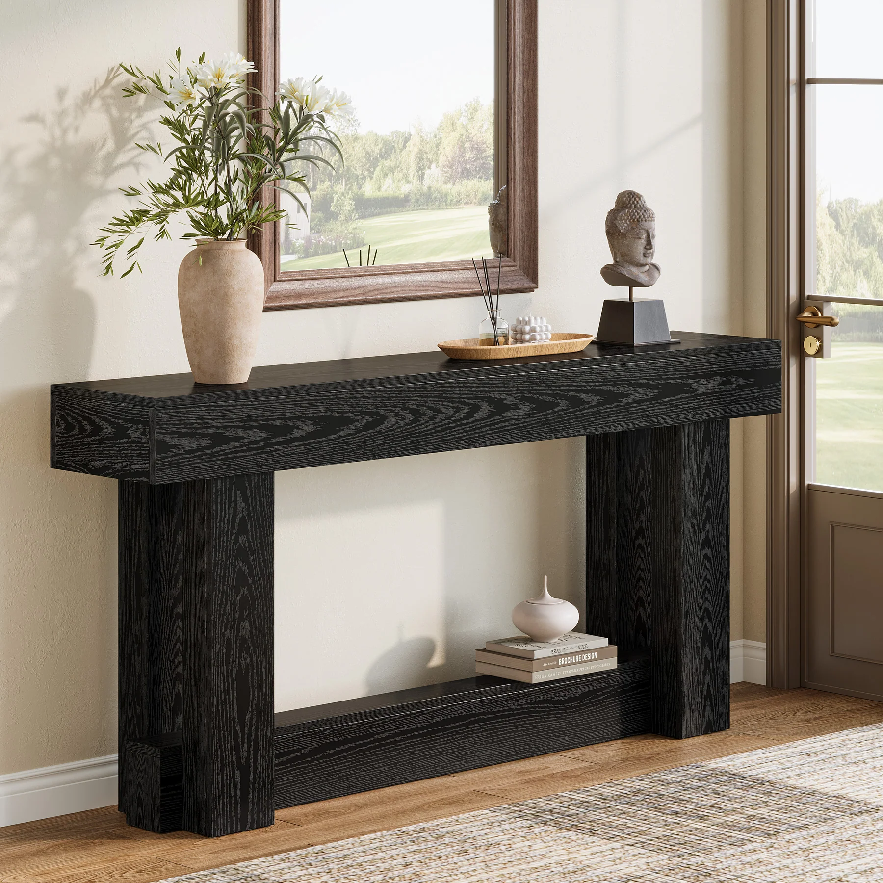 Tribesigns Table console en bois de 160 cm, Table d'entrée de ferme à 2 niveaux - Image 8
