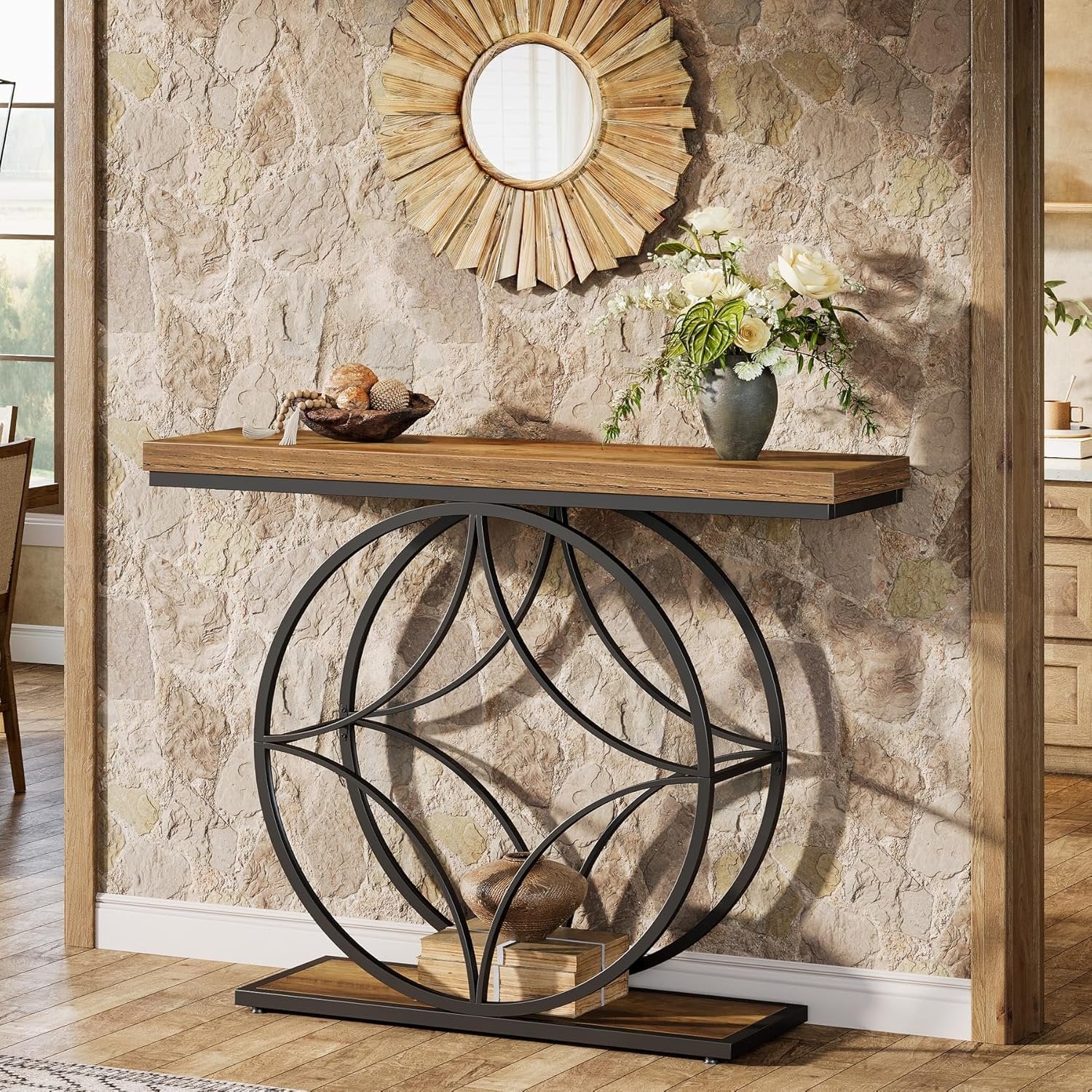 Tribesigns Table console industrielle à 2 niveaux de 120 cm avec cadre géométrique en métal - Image 7