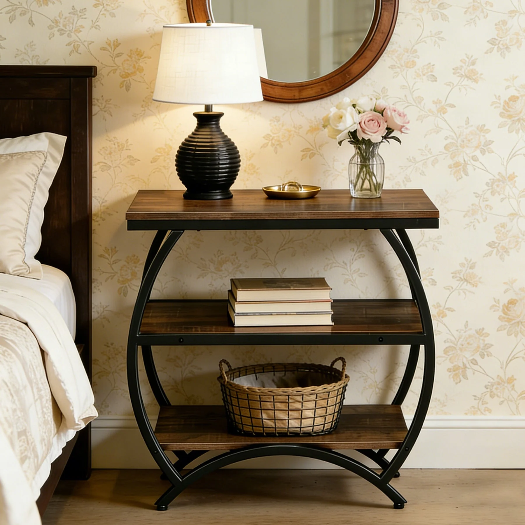 Tribesigns Table d'appoint étroite de 60 cm avec 3 niveaux de rangement, Table de chevet industrielle pour salon ou chambre - Image 6