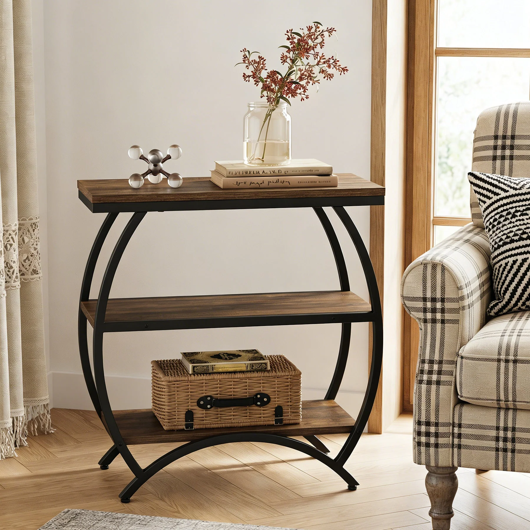 Tribesigns Table d'appoint étroite de 60 cm avec 3 niveaux de rangement, Table de chevet industrielle pour salon ou chambre - Image 7