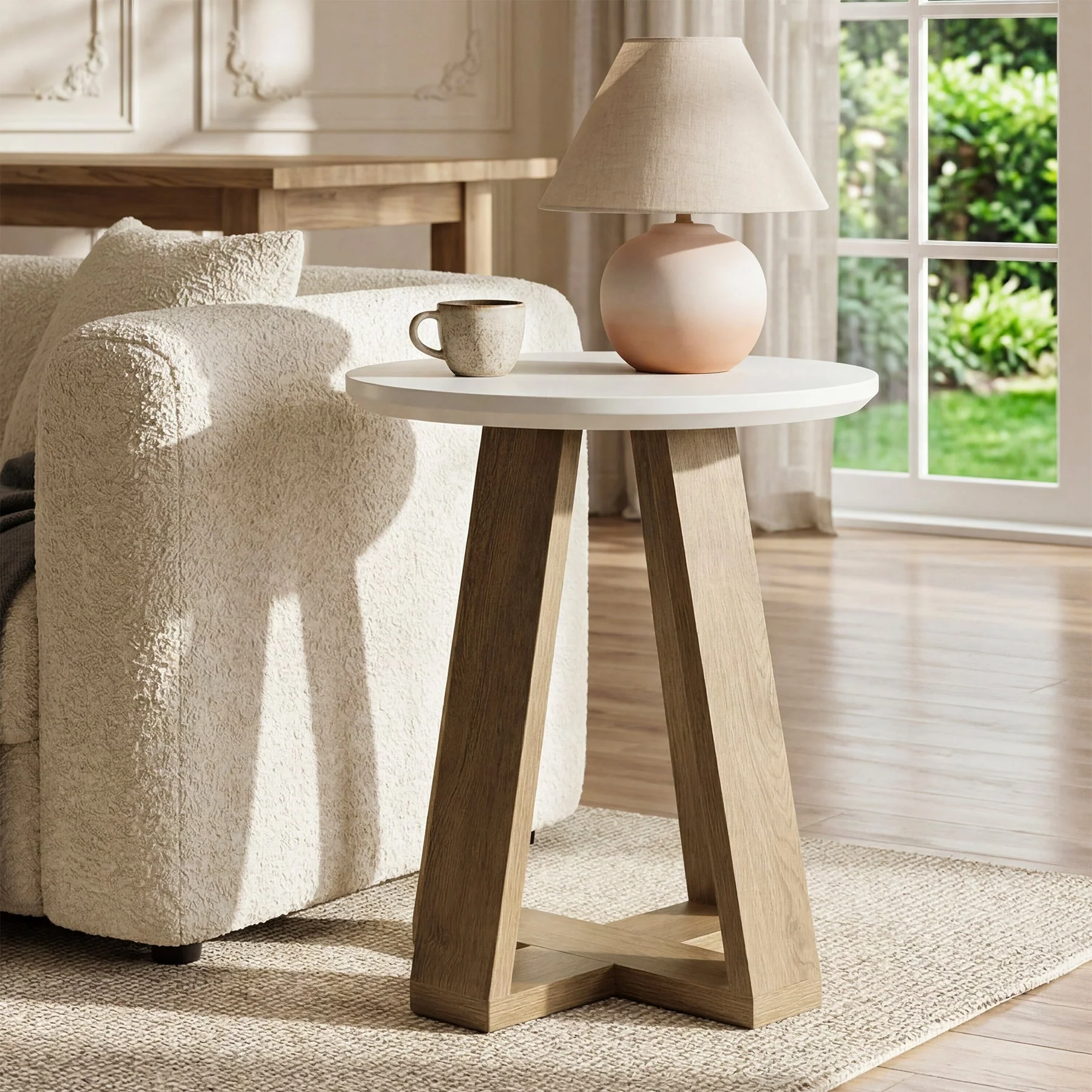Tribesigns Table d'appoint ronde 50 cm, Table de chevet moderne blanche pour salon et chambre