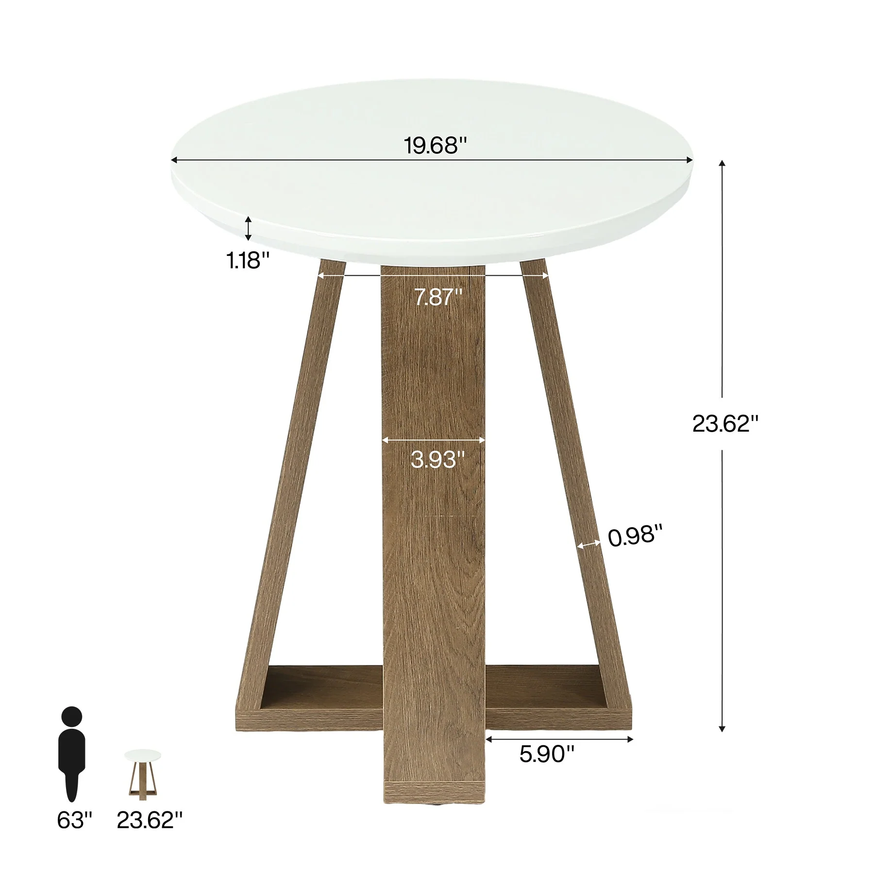 Tribesigns Table d'appoint ronde 50 cm, Table de chevet moderne blanche pour salon et chambre - Image 2