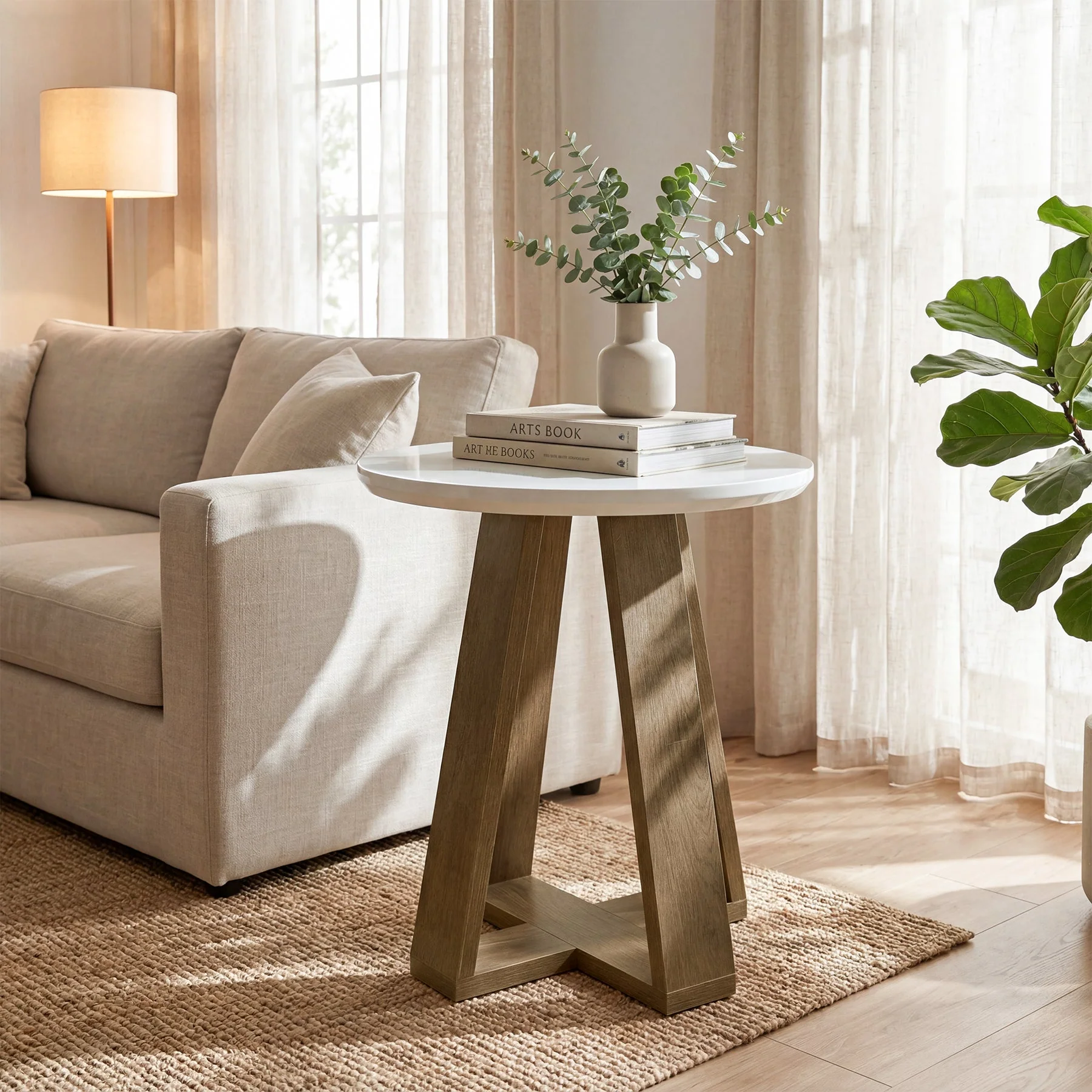 Tribesigns Table d'appoint ronde 50 cm, Table de chevet moderne blanche pour salon et chambre - Image 3