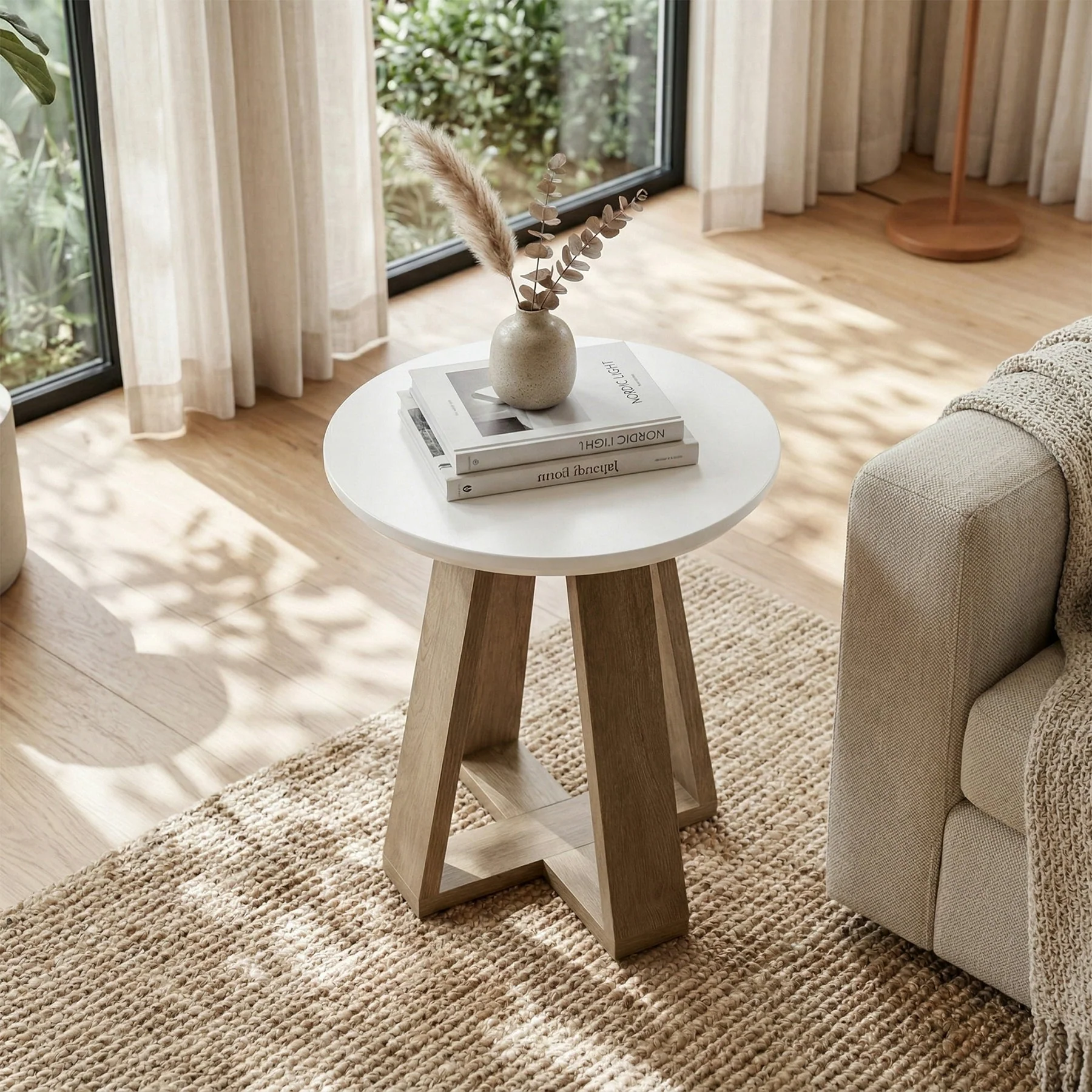 Tribesigns Table d'appoint ronde 50 cm, Table de chevet moderne blanche pour salon et chambre - Image 5