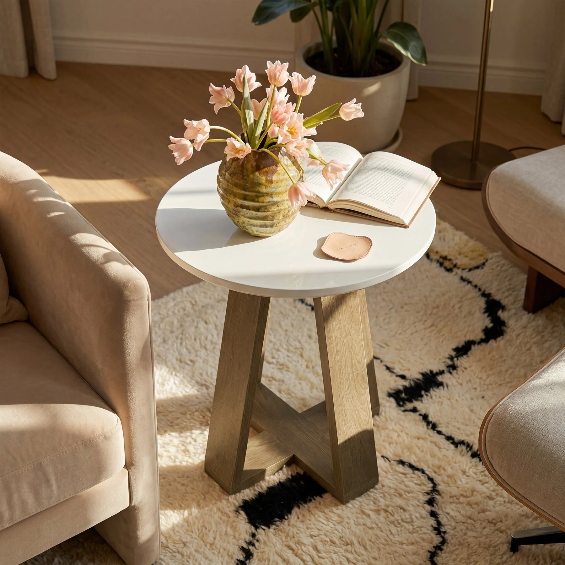 Tribesigns Table d'appoint ronde 50 cm, Table de chevet moderne blanche pour salon et chambre - Image 6
