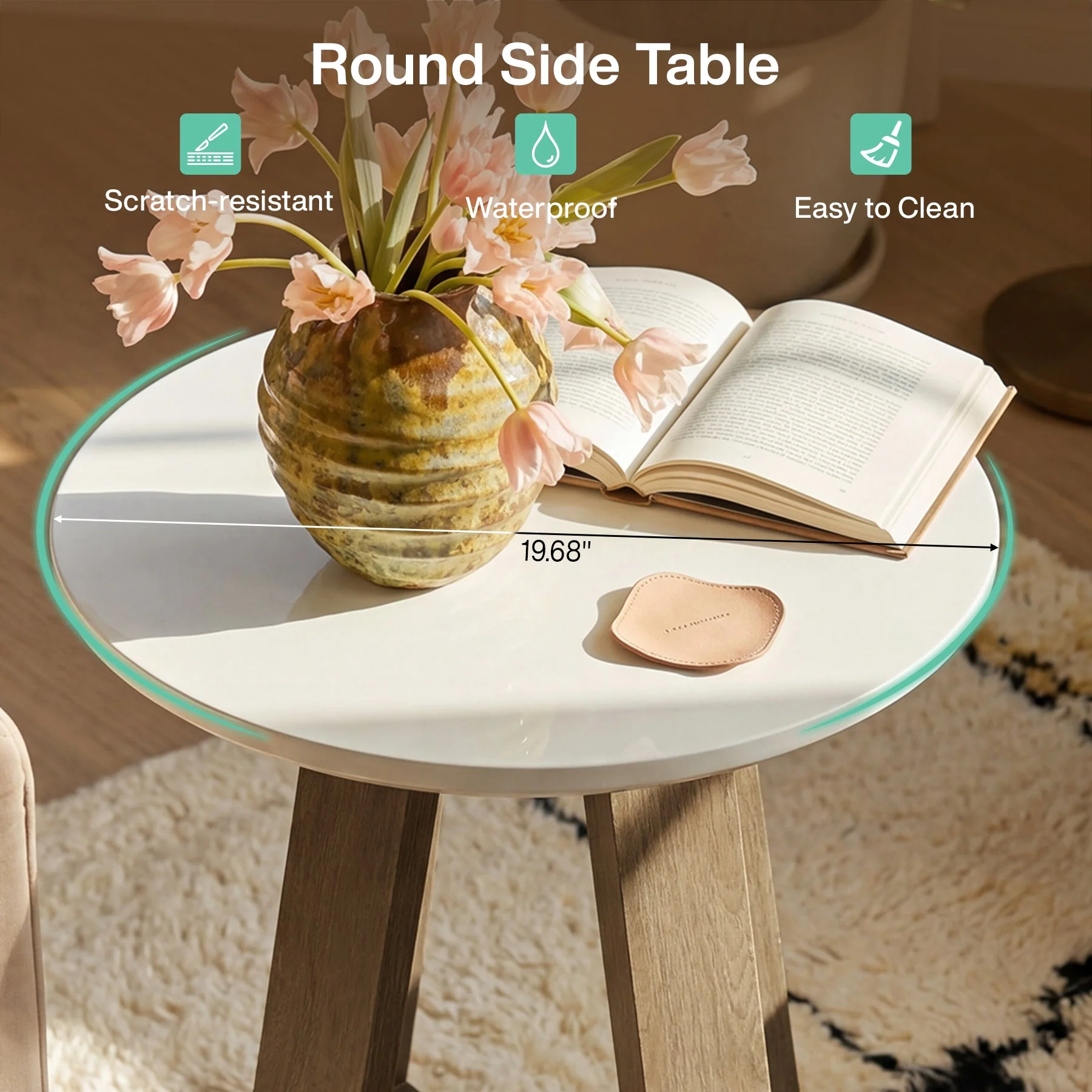 Tribesigns Table d'appoint ronde 50 cm, Table de chevet moderne blanche pour salon et chambre - Image 7