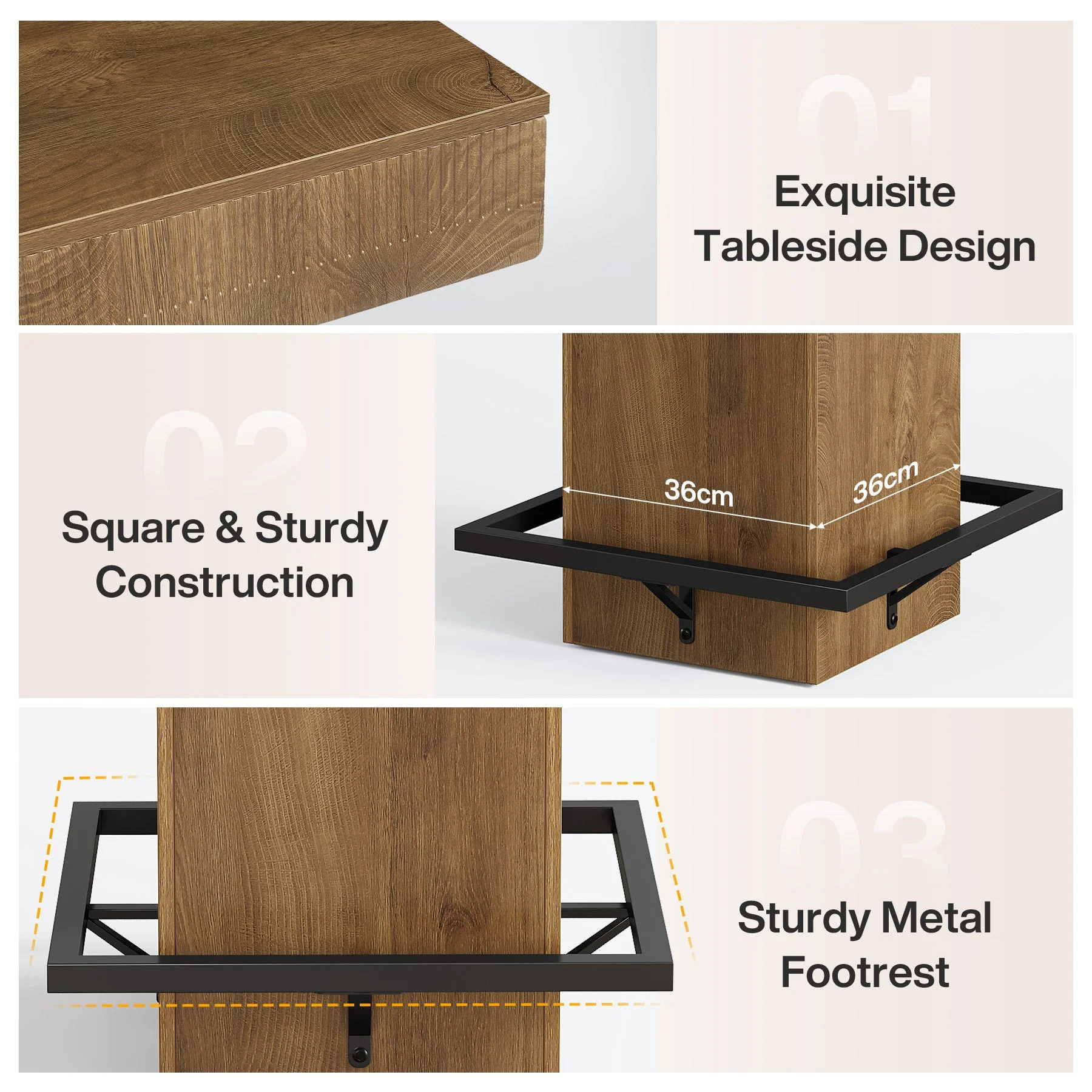 Tribesigns Table de bar carrée de 80 cm avec plateau en bois et piètement en métal, Table haute de style bistro industriel - Image 9