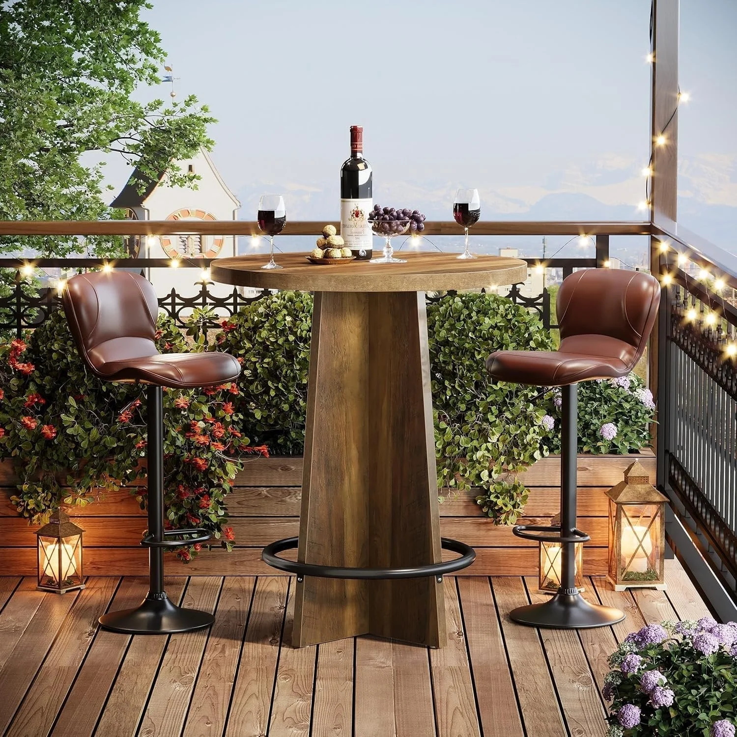 Tribesigns Table de bar de 80 cm, Table de pub en bois avec repose-pieds annulaire en métal - Image 4