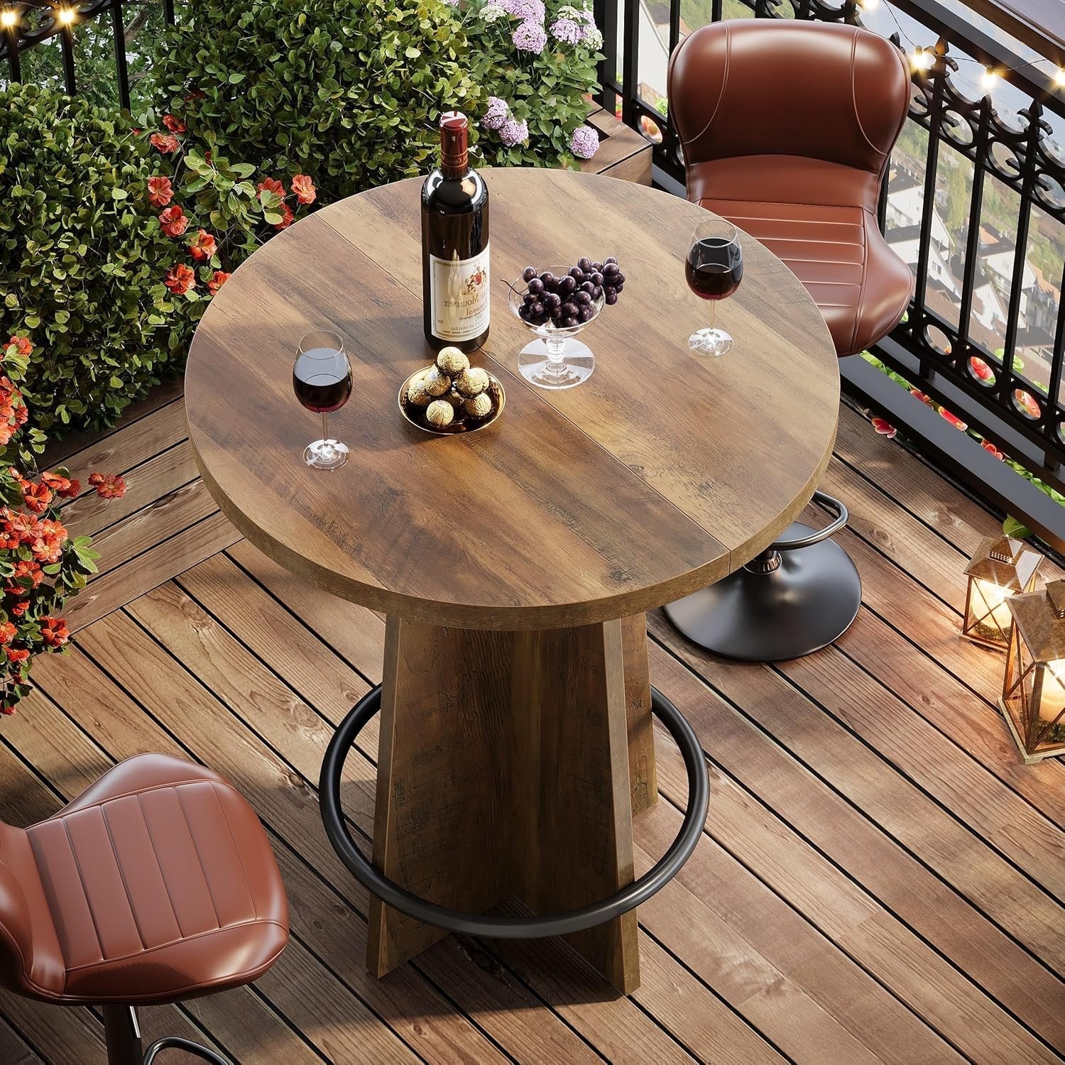 Tribesigns Table de bar de 80 cm, Table de pub en bois avec repose-pieds annulaire en métal - Image 5