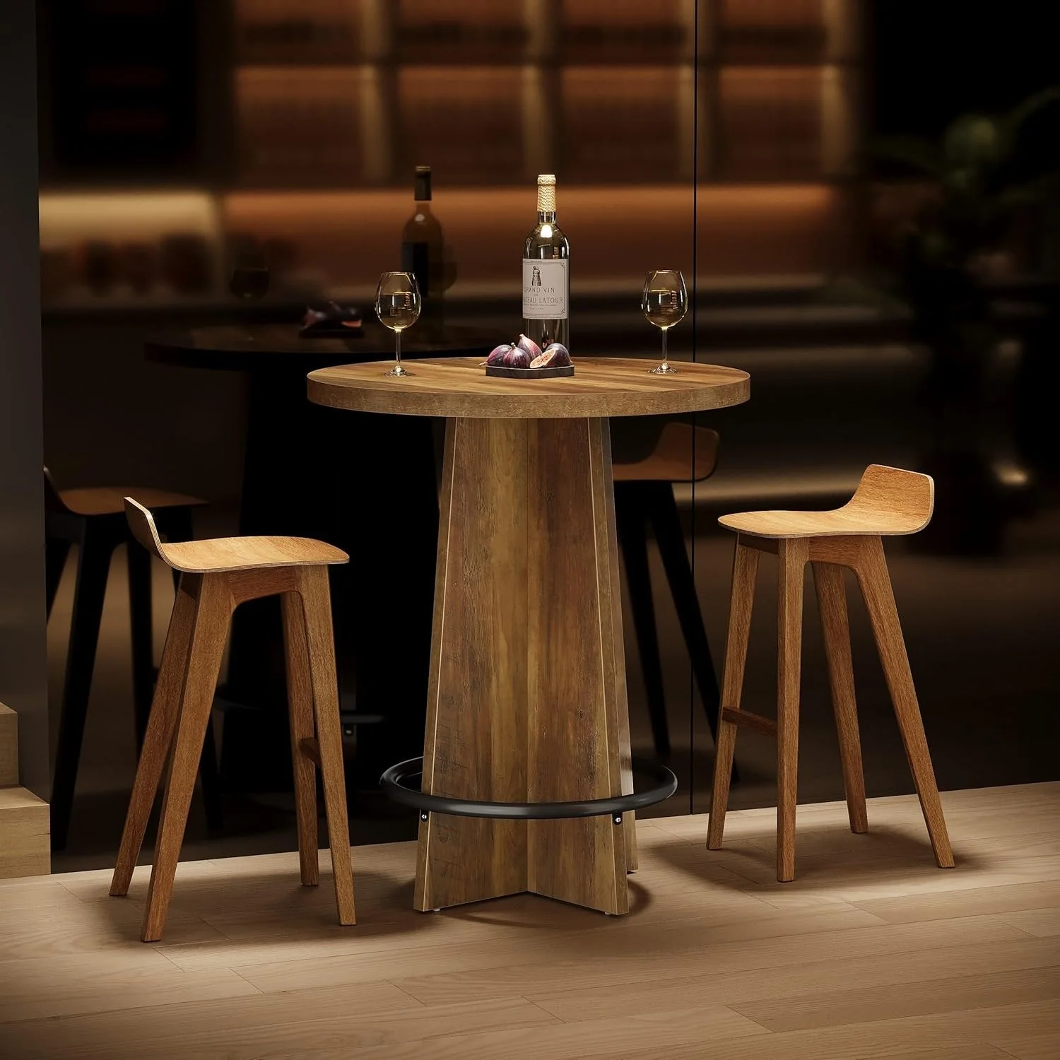 Tribesigns Table de bar de 80 cm, Table de pub en bois avec repose-pieds annulaire en métal - Image 6