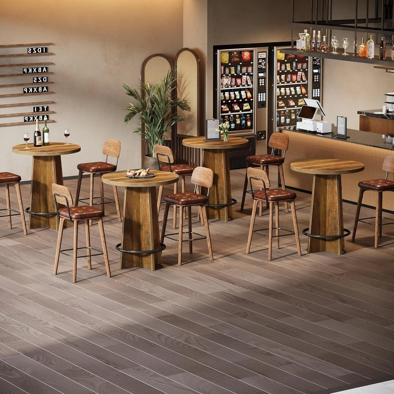 Tribesigns Table de bar de 80 cm, Table de pub en bois avec repose-pieds annulaire en métal - Image 9