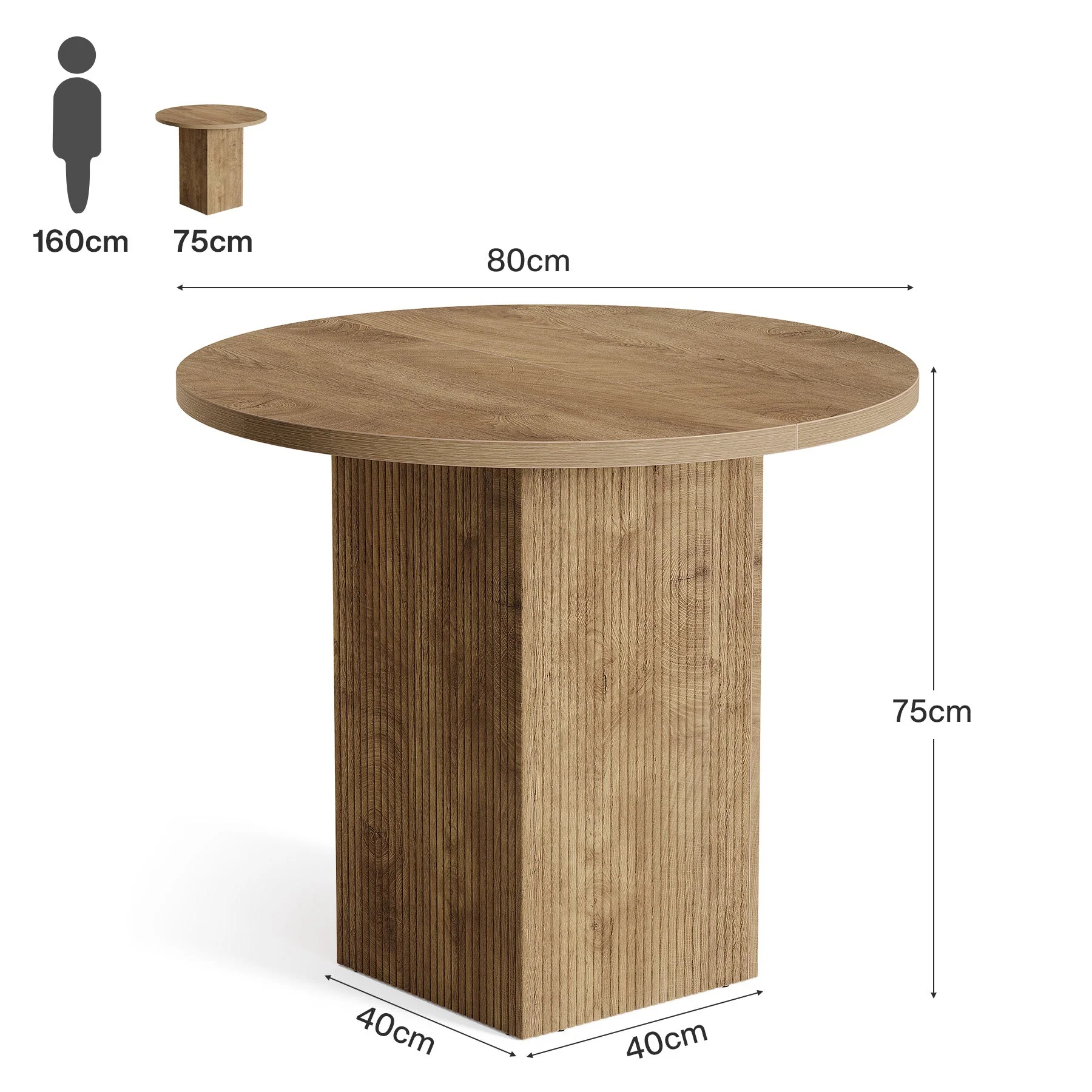 Tribesigns Table de conférence ronde de 80 cm, Table de bureau avec base nervurée en marron pour les petits espaces - Image 2