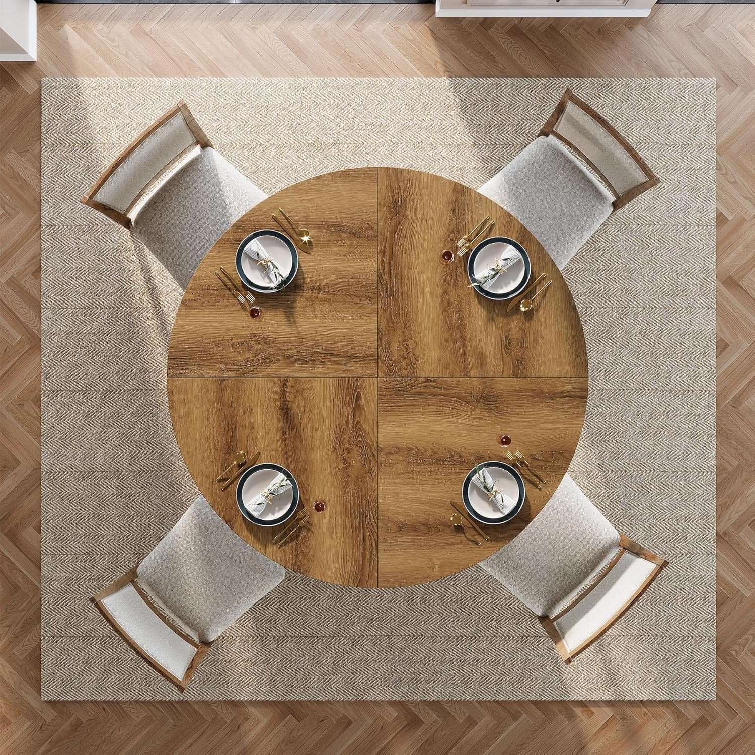 Tribesigns Table de salle à manger ronde de 120 cm pour 4 à 6 personnes, Style champêtre en bois - Image 7
