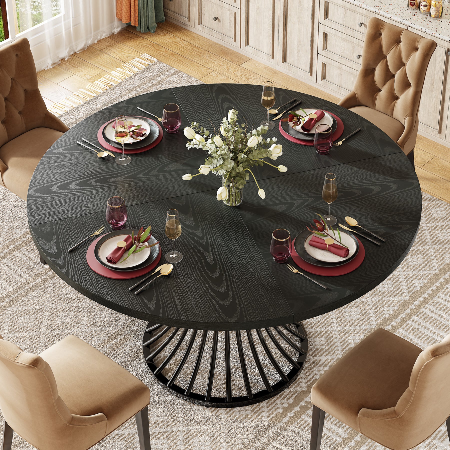 Tribesigns Table de salle à manger ronde pour 4 à 6 personnes, Table de cuisine ronde avec pied en métal pour cuisine - Image 15